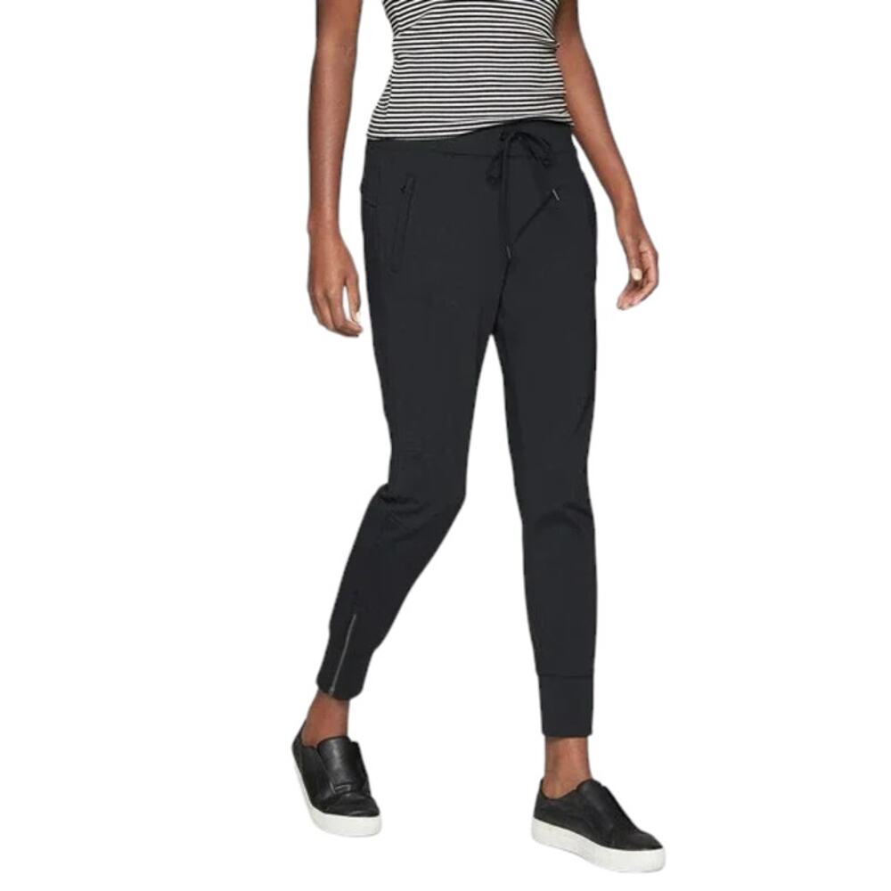 Athleta Women's Black Metro Street Zip Ankle Hem Semi Fitted Joggers Size Medium